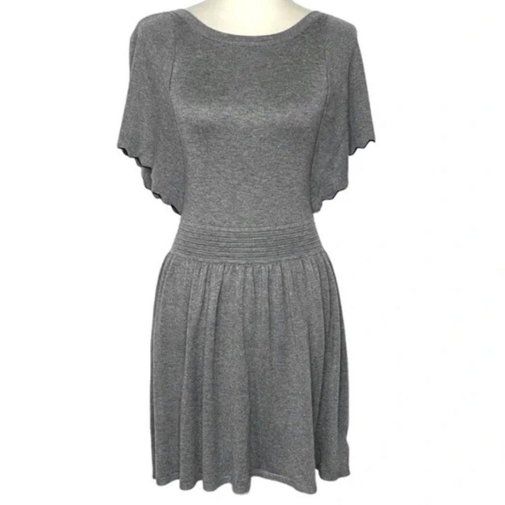 Ella Moss Grey Sweater Knit Short Flutter Sleeve Dress Girl's 12 Rayon Blend